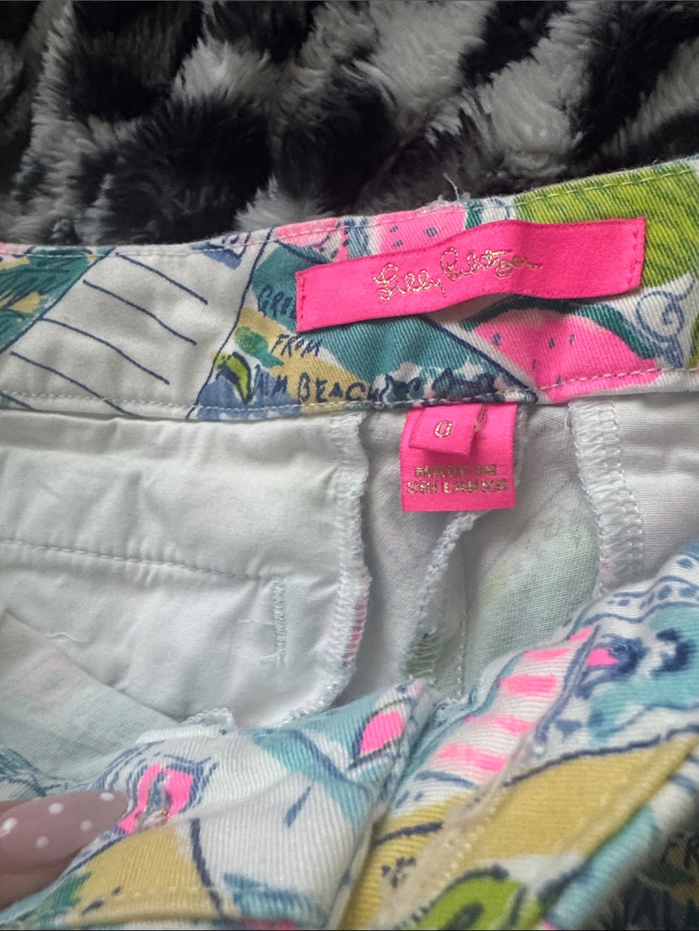 Lilly Pulitzer Pink, Mint & White High Waist Postcard Print Shorts - Picture 3 of 4